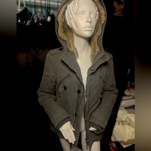 TNA Gray Utility Jacket with Faux Fur Hood